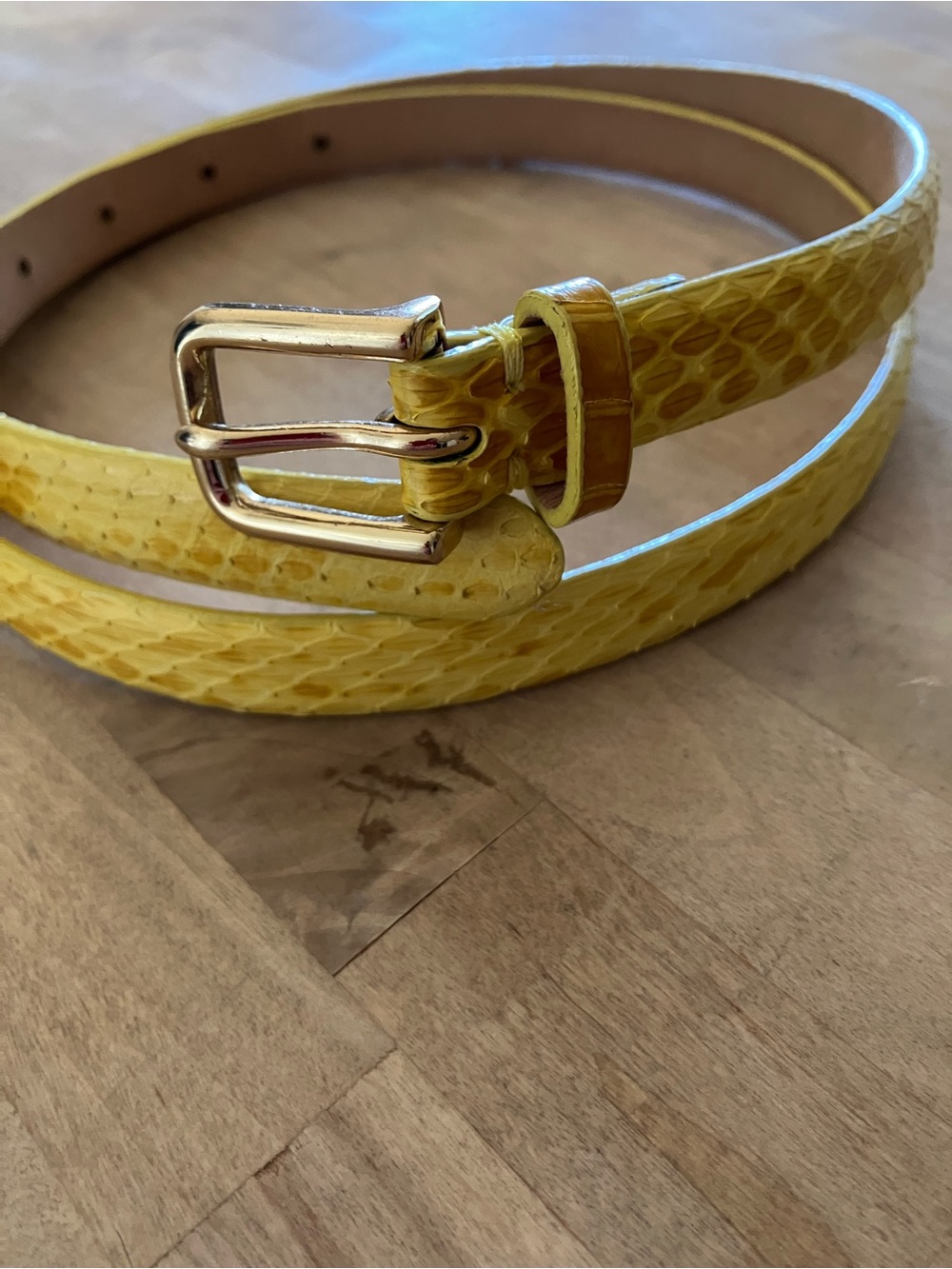 J. Crew Yellow Snakeskin Leather Belt. Size Small